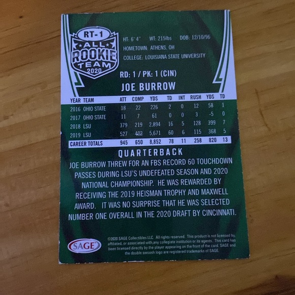 Joe Burrow Rookie - Picture 2 of 2